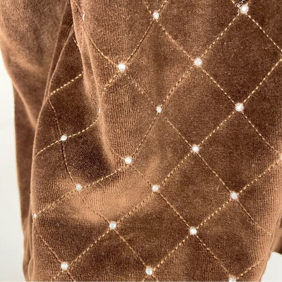 QUAKER FACTORY Velour Rhinestone Studded Zip-Up Quilted Vest Brown Plus Size 2X - Picture 5 of 8
